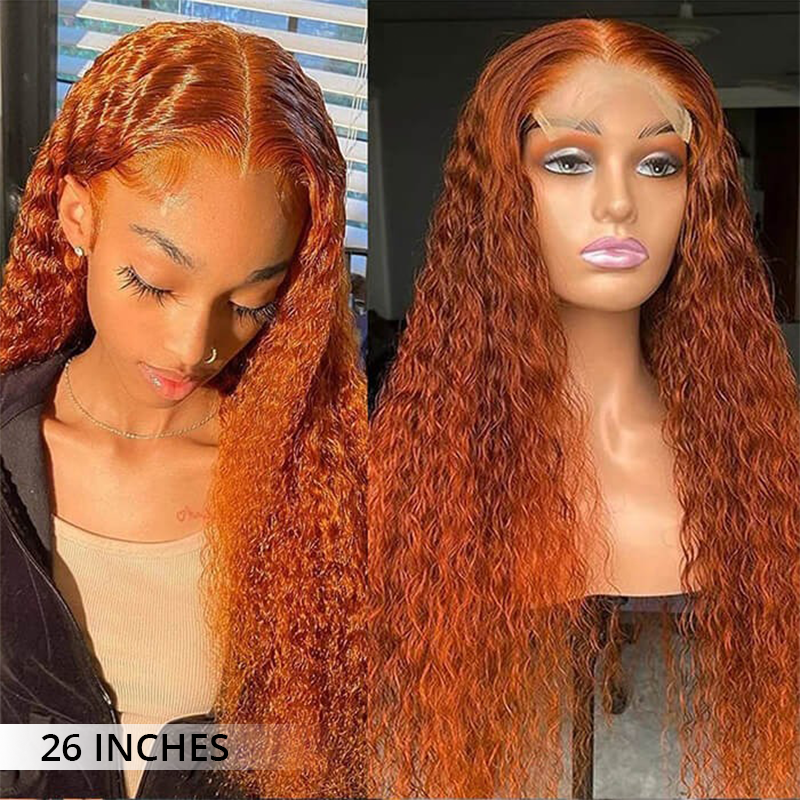 Zlike Ginger Water Wave Wigs 13x6 Transparent Lace Front Wigs 100% Human Hair Colored Wigs With Pre Plucked Hairline