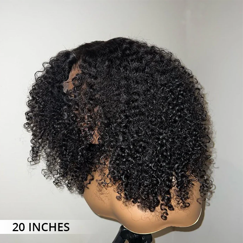 Thick Fluffy Human Hair Lace Closure Wigs Afro Curly Transparent Lace Wig For Black Women
