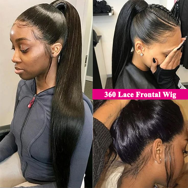 Glueless Pre Cut Straight 360 Lace Frontal Wig Invisi-Band Human Hair Wigs Natural Hairline