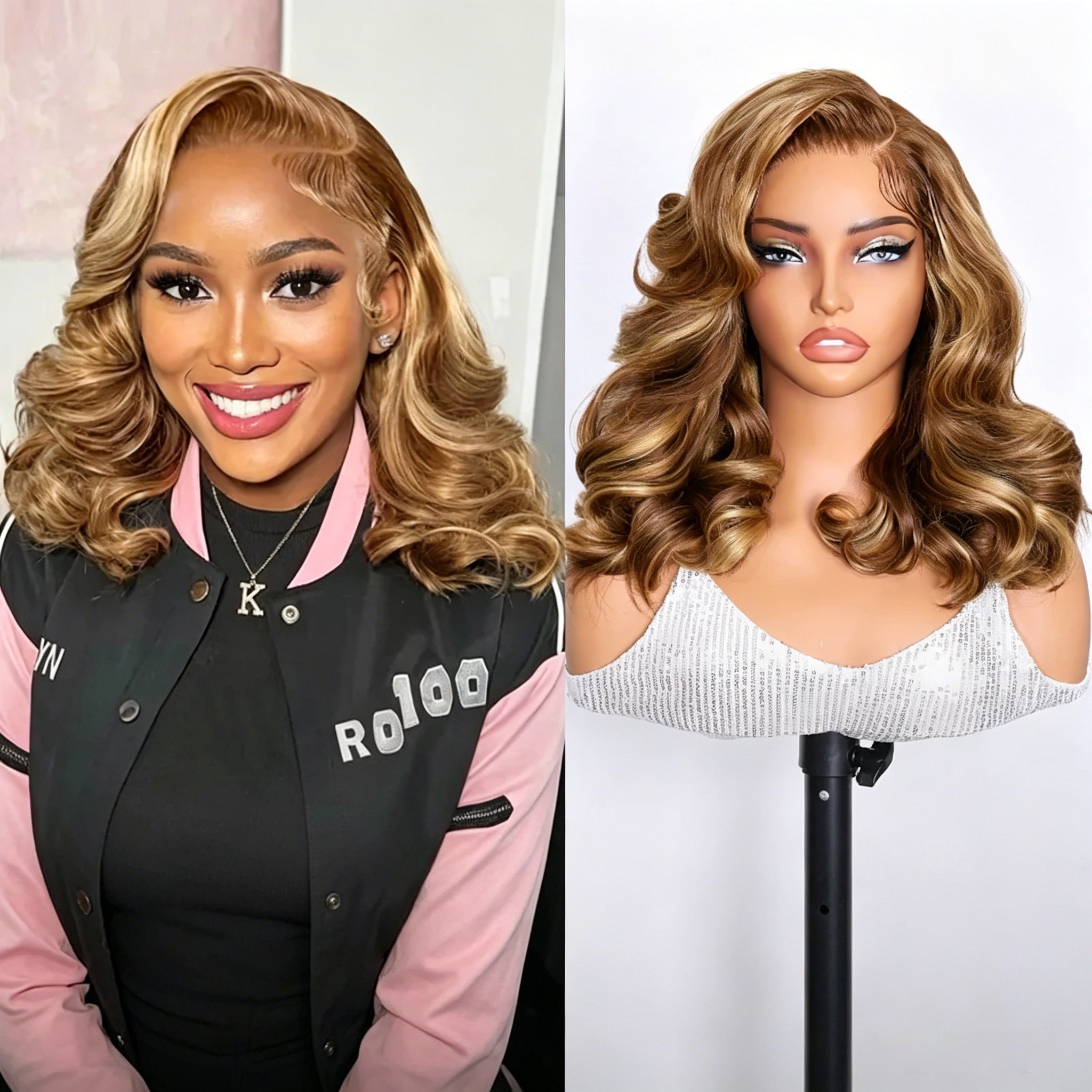 Zlike Blonde Highlight Pre-Styled Body Wave Ready To Go Glueless Layer Wavy Bob Wig With Baby Hair