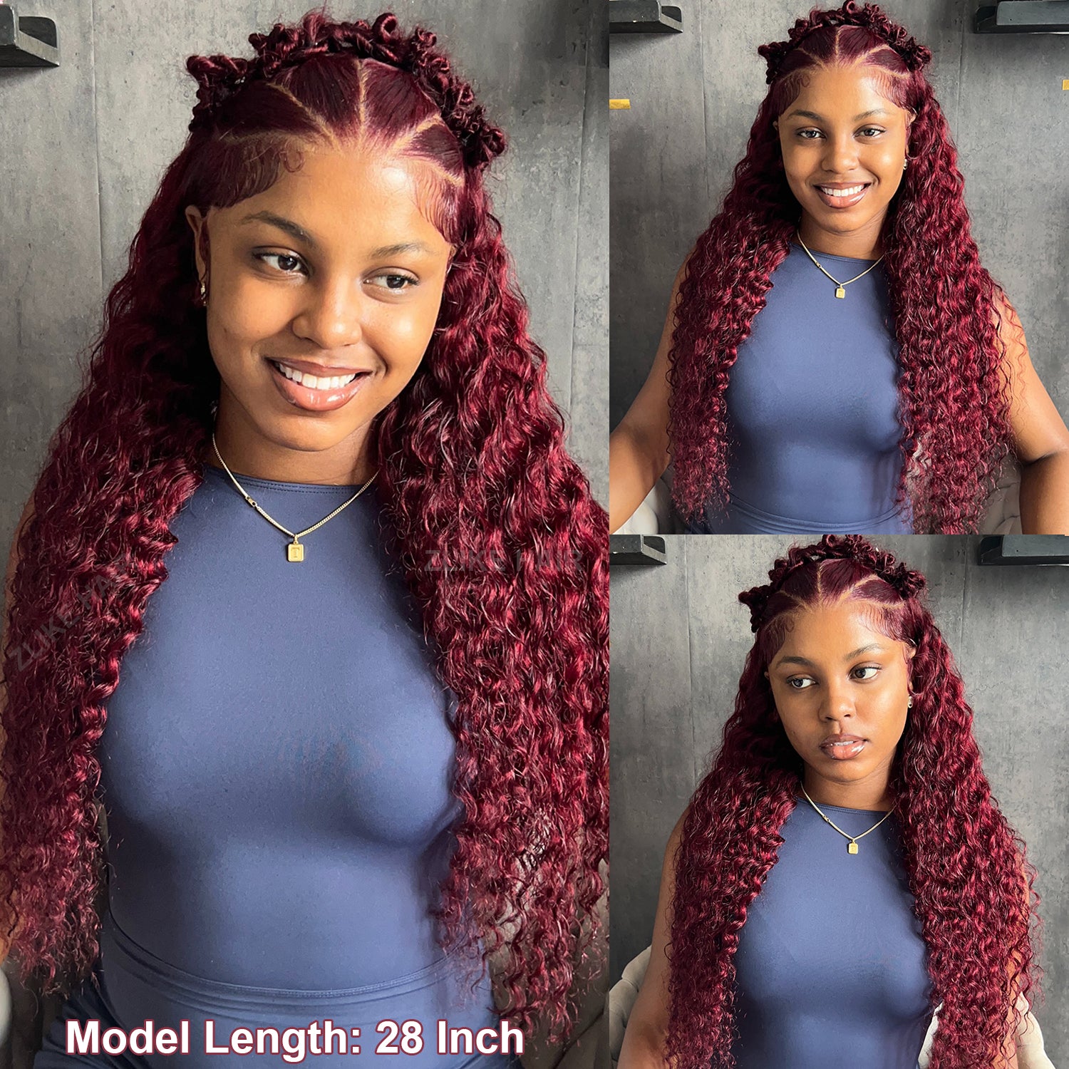 Pre Plucked 99J Burgundy 4x4 Deep Wave Lace Closure Human Hair Wigs Natural Hairline