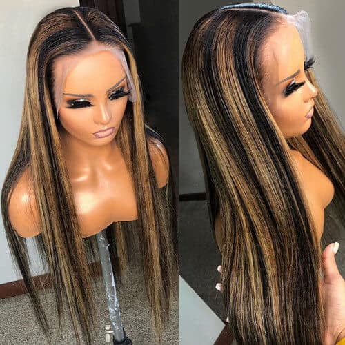 Balayage Highlight Colored Straight Wigs HD 13x4 Lace Frontal Wigs With Baby Hair