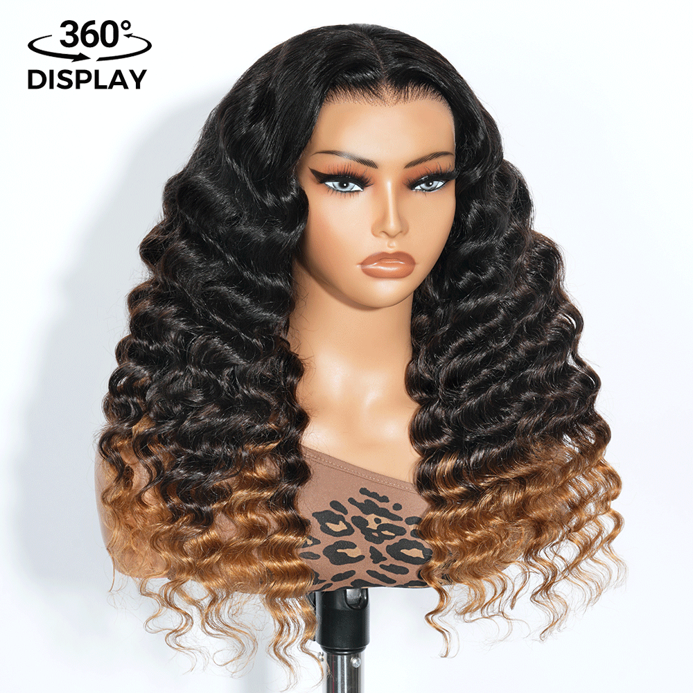 Zlike Ombre Brown Light Auburn Loose Deep Wave Wigs Transparent Lace Front Human Hair Wigs
