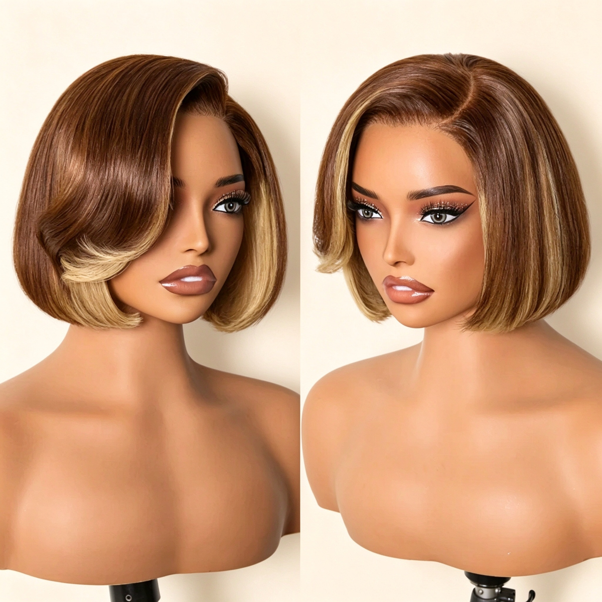 Zlike Honey Blonde Face Framing Highlights Blow Out Layered Cut Glueless 5x5 Closure Lace Bob Wig Pre-cut Lace