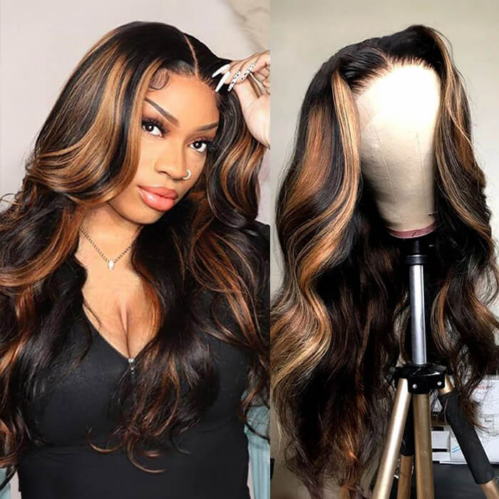 Clearance Sale | 1B/30 Highlight Body Wave Transparent Lace Front Wigs 100% Human Hair Wigs