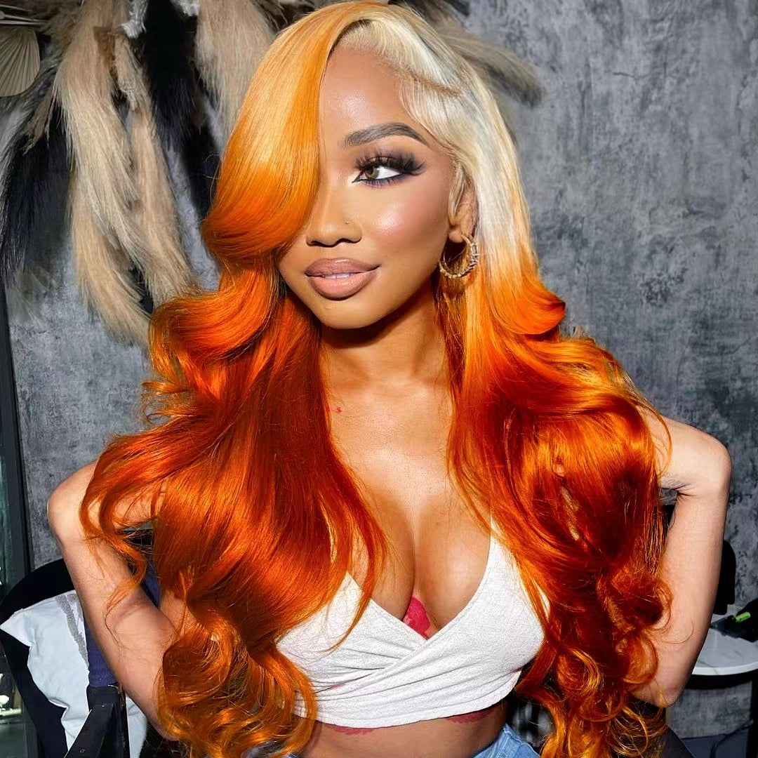 613 Blonde Ombre Highlight Ginger 13x4 Transparent Lace Front Human Wigs