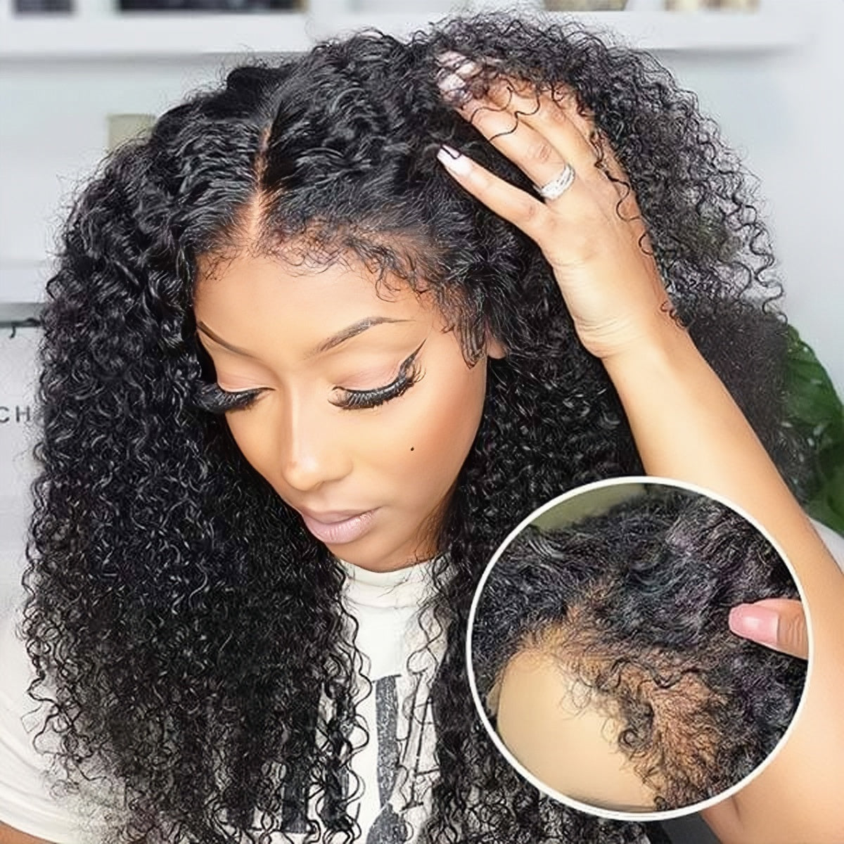 Zlike 4C Curly Edge Pre Cut Lace Closure Wigs 250% Density Human Hair Glueless Wigs