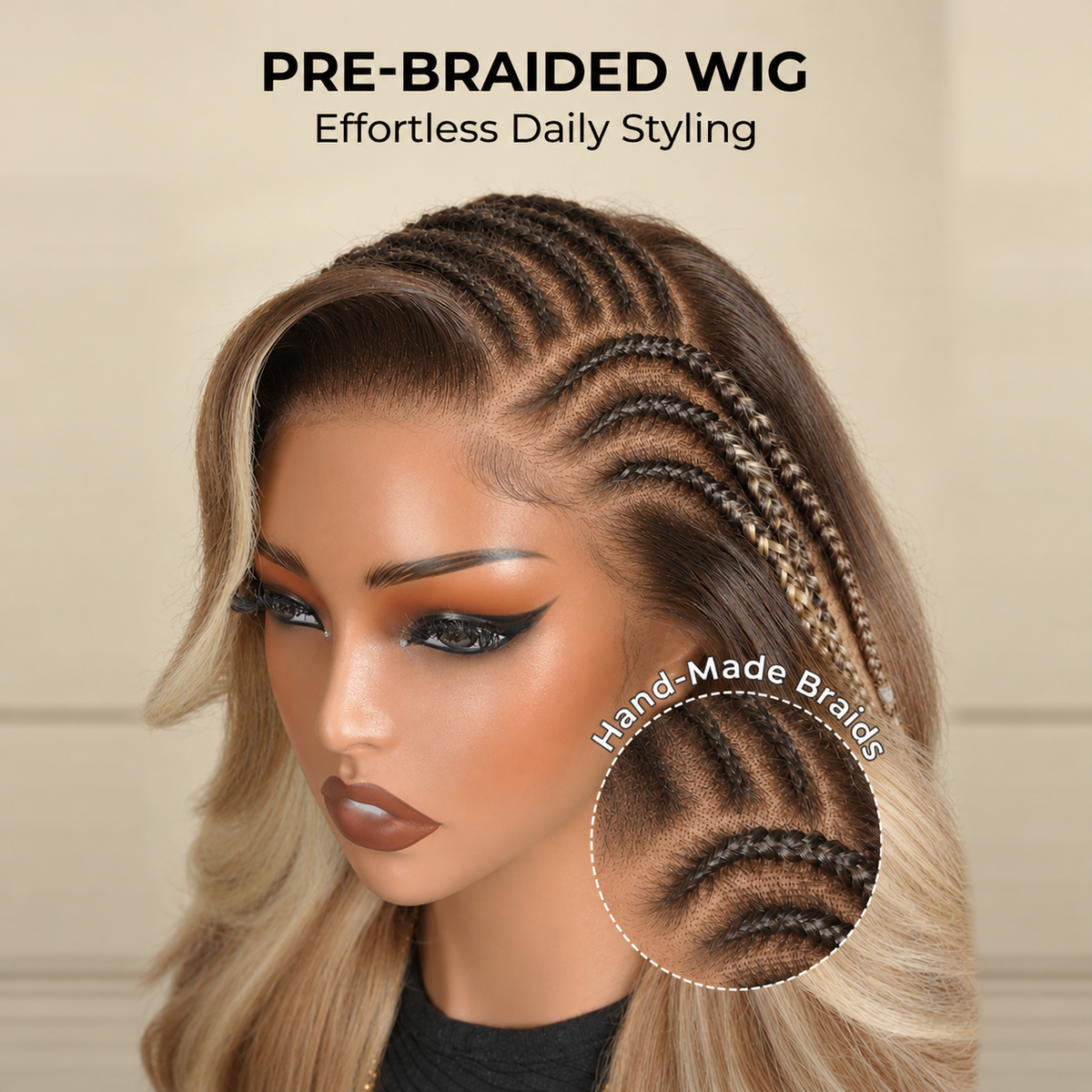 Zlike 13x6 Pre Braided Brunette Blonde Highlights Loose Body Lace Front Wig Glueless Human Hair Wigs Natural Hairline