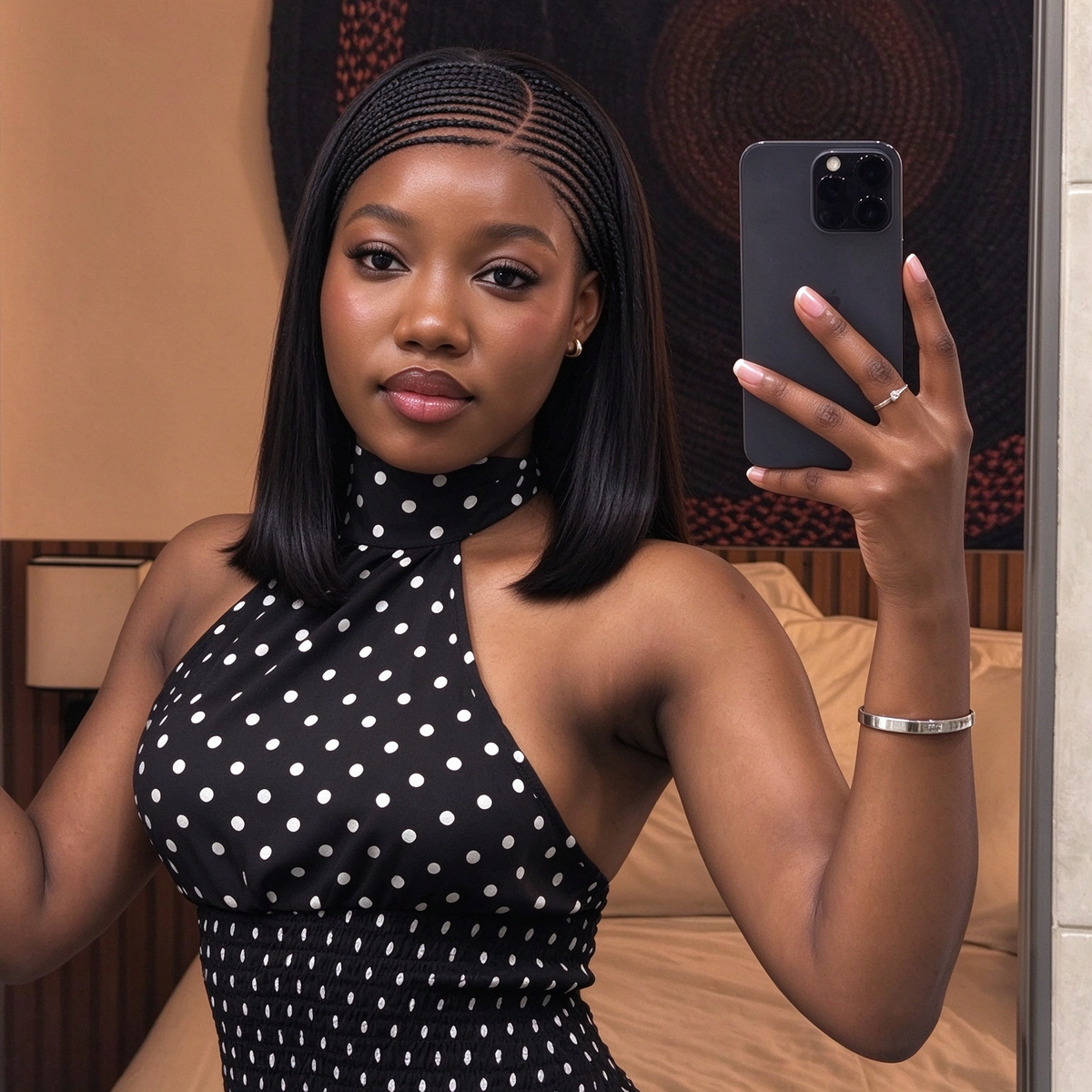 Zlike Fulani Braids Natural Black Straight Frontal Lace Bob Wig Pre-Cut 13x4 Transparent Lace Wigs Pre-Braided Bob Wigs