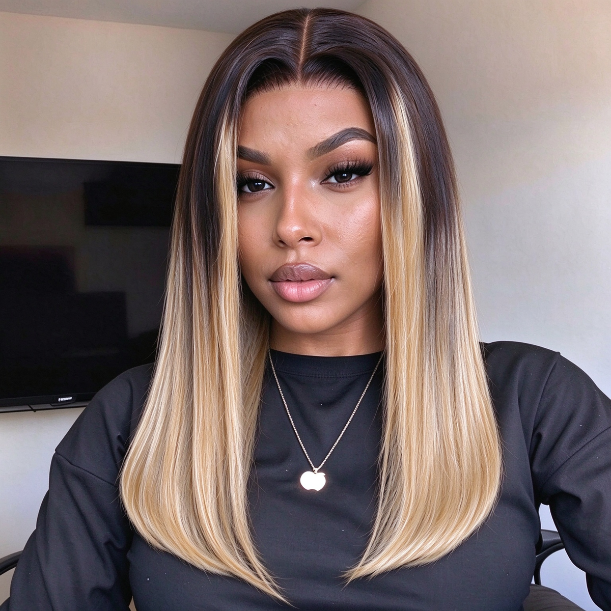 Zlike Dark Brown to Blonde Ombre Straight Bob Lace Frontal Wig Human Hair Wigs