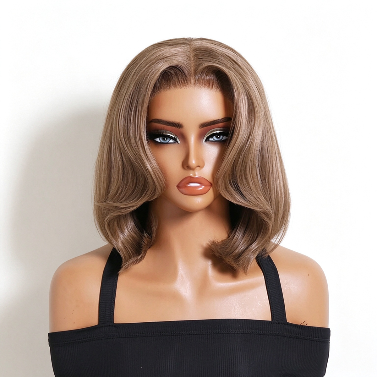 Zlike Light Ash Brown Easy to Go Glueless Lace Front Human Hair Wig Layer Cut Bob Wigs
