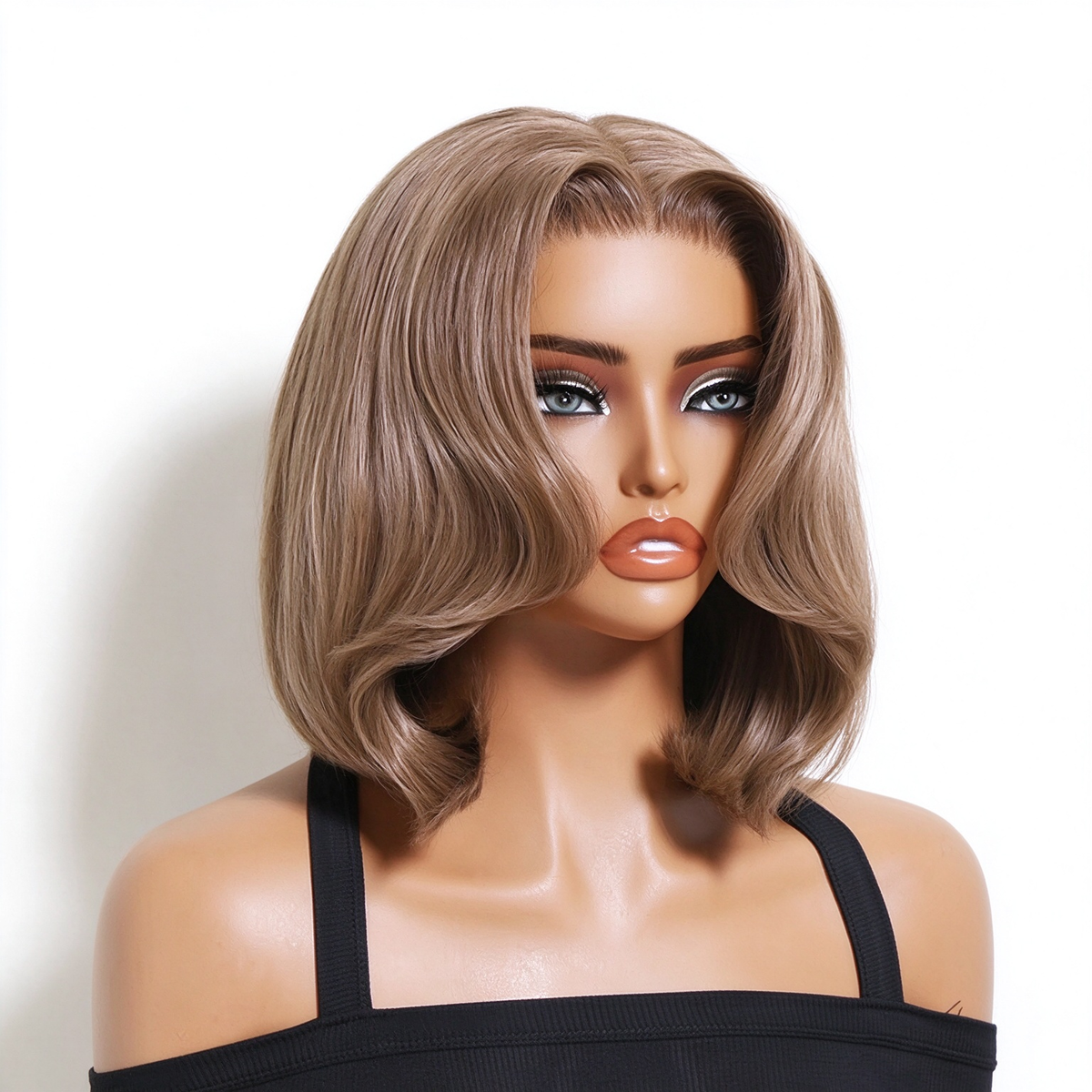 Zlike Light Ash Brown Easy to Go Glueless Lace Front Human Hair Wig Layer Cut Bob Wigs