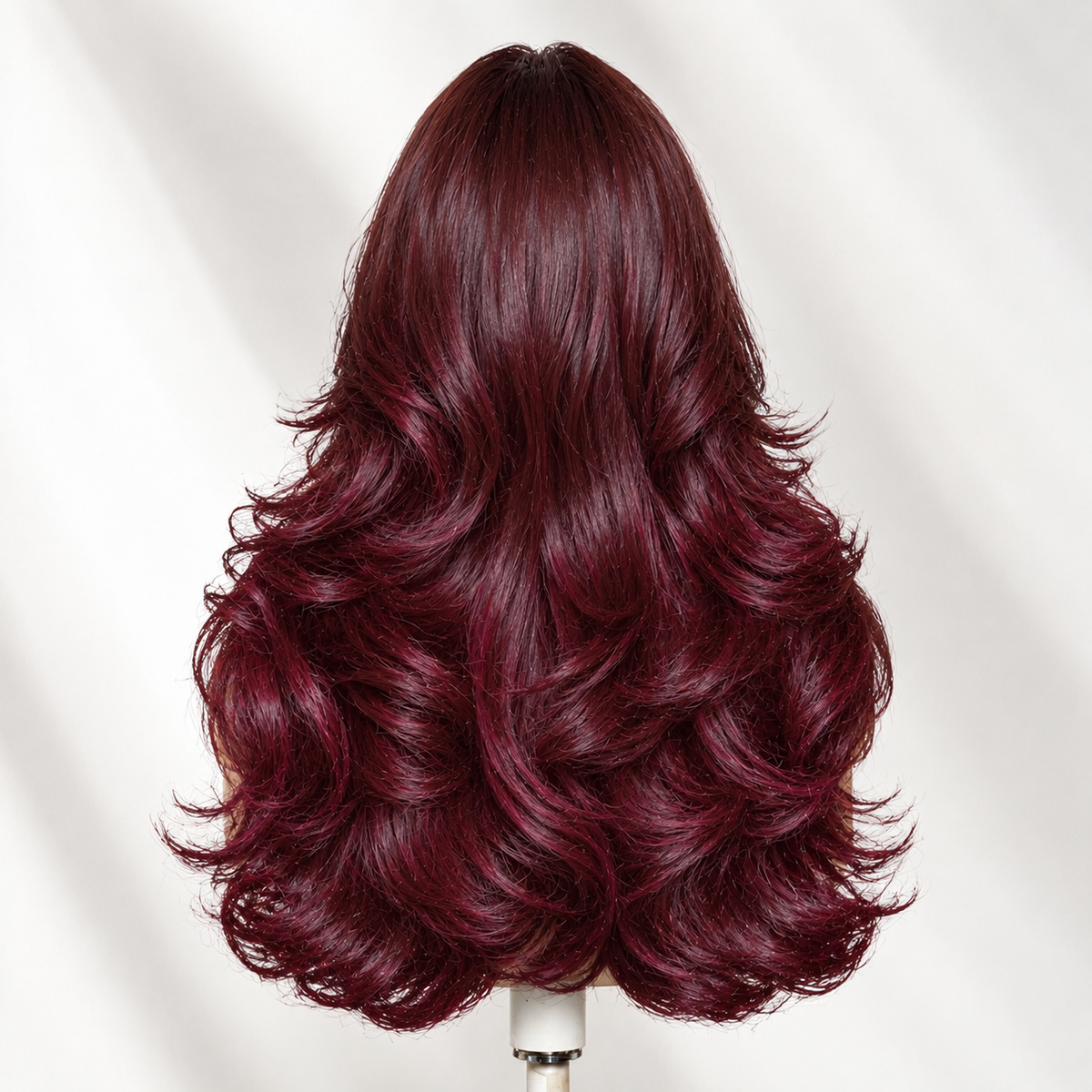 Zlike #99J Burgundy Red Highlight Body Wave Glueless Wig with Layers Human Hair Wigs