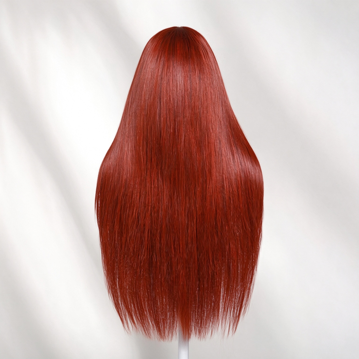 Zlike Reddish Brown Dark Auburn Silk Straight Human Hair Lace Front Wig with Butterfly Haircut