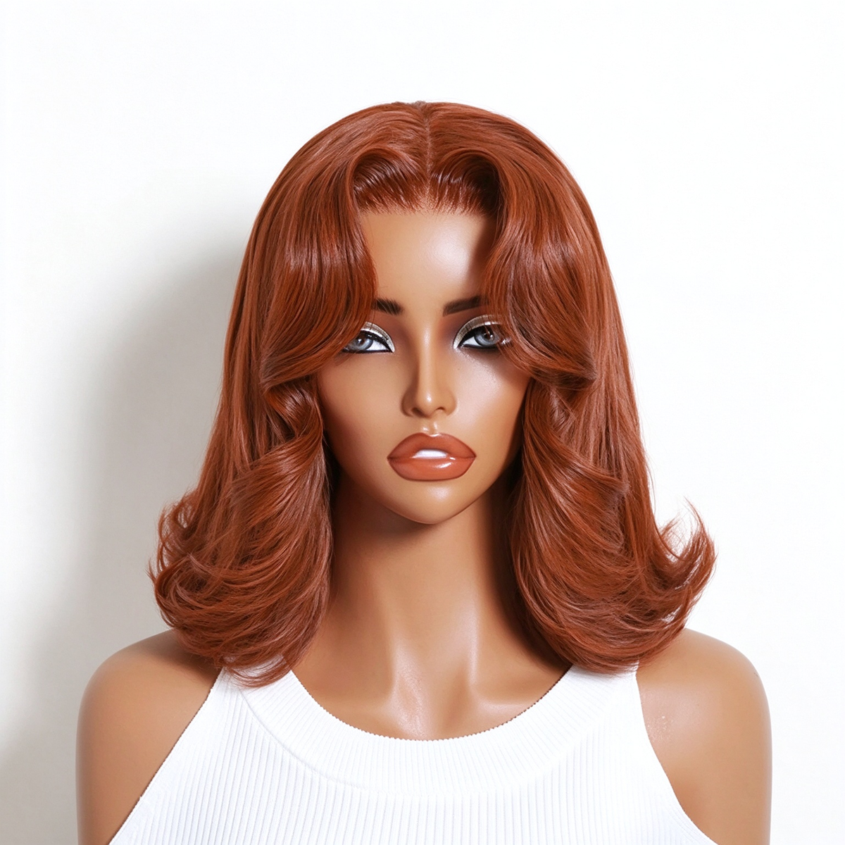Zlike Copper Auburn Straight Bob Wig with Face-Framing Layers & Flipped Ends Human Hair Wig