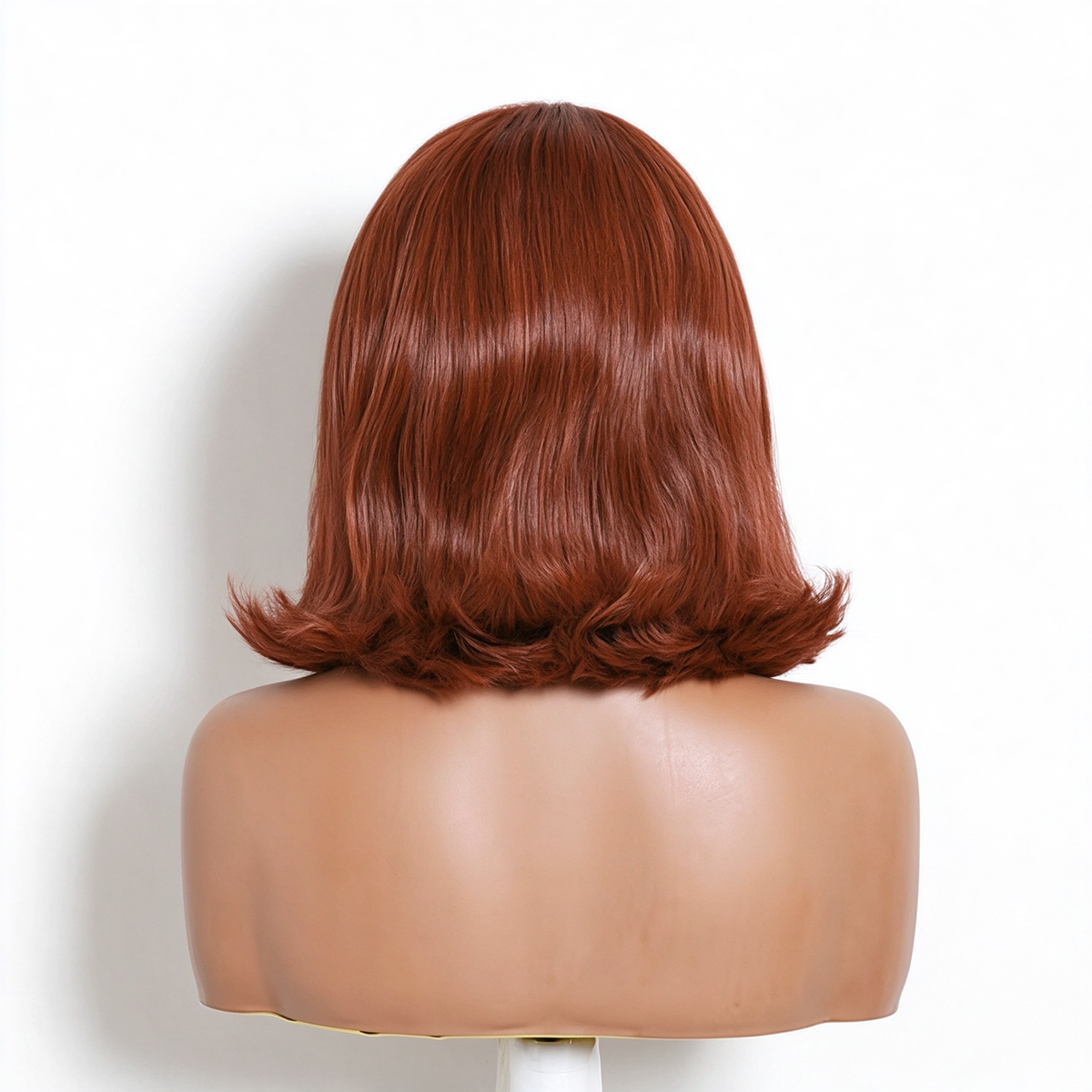 Zlike Copper Auburn Straight Bob Wig with Face-Framing Layers & Flipped Ends Human Hair Wig