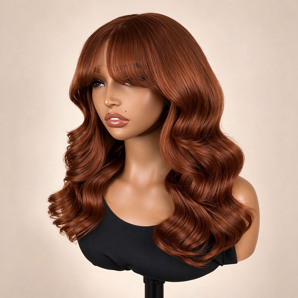 Zlike Copper Ginger Body Wave Wig with Fringe Bang Transparent Lace Front Wigs Human Hair Wig