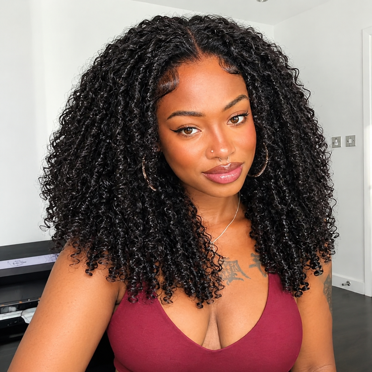 Zlike 7x5 Transparent Lace Afro Kinky Curly with Finger Coils Voluminous Human Hair Wigs Lace Front Wigs