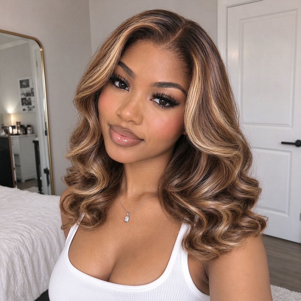 Zlike 7x5 Transparent Lace wig Dark Root Honey Blonde Highlighted Layered Body Wave Bob Human Hair Wig