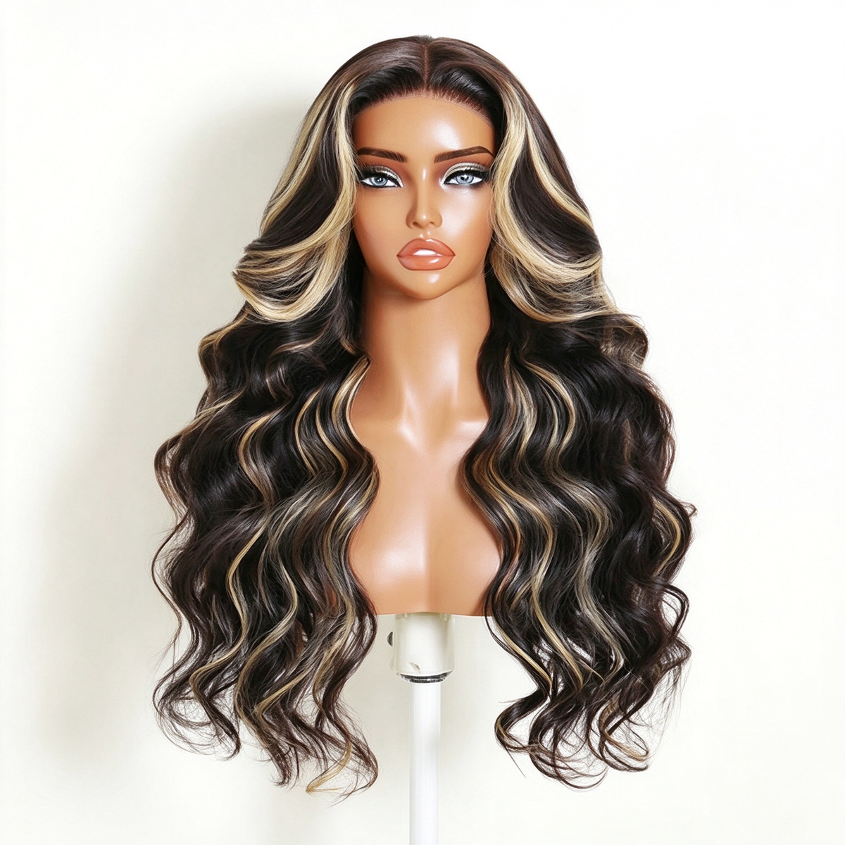 Zlike Black with 613 Blonde Highlights Body Wave Human Hair Wig Transparent Lace Lace Front Wigs