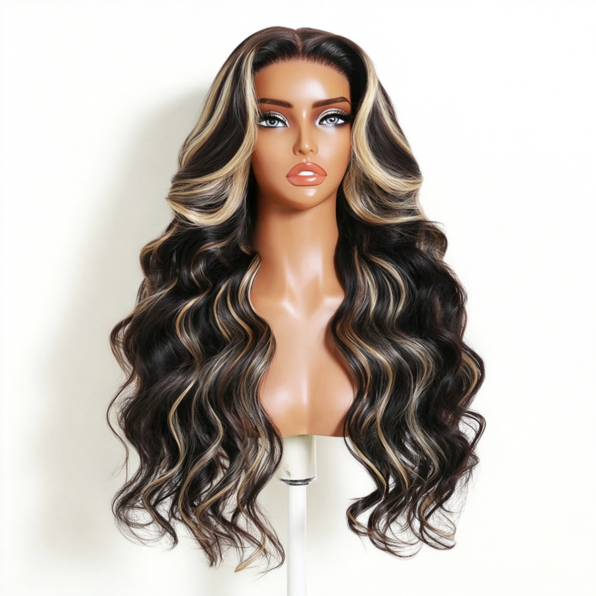 Zlike Black with 613 Blonde Highlights Body Wave Human Hair Wig Transparent Lace Lace Front Wigs