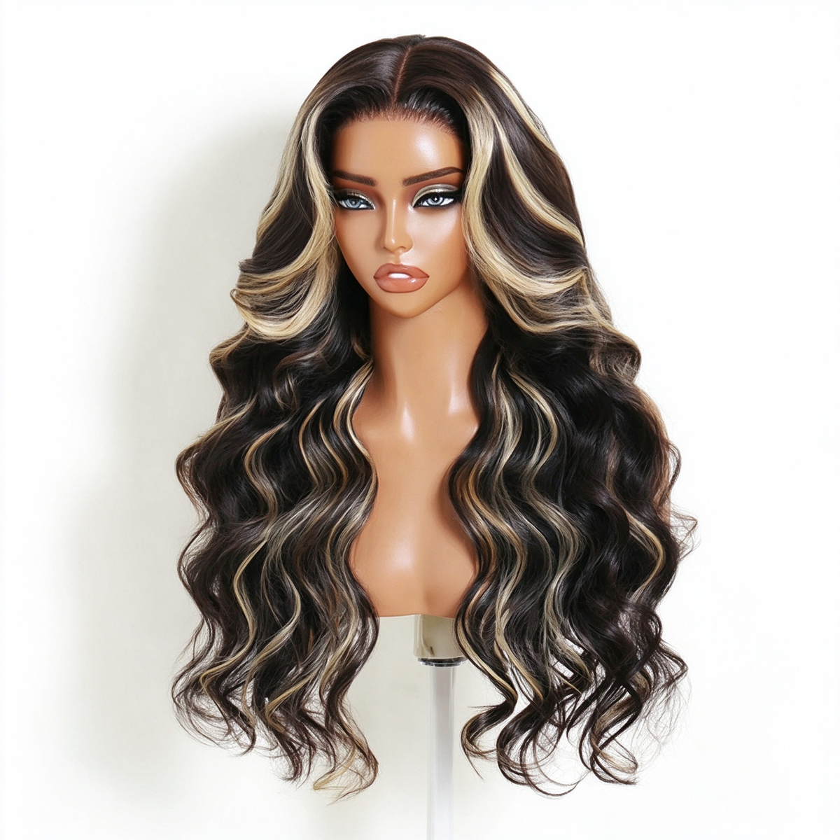 Zlike Black with 613 Blonde Highlights Body Wave Human Hair Wig Transparent Lace Lace Front Wigs