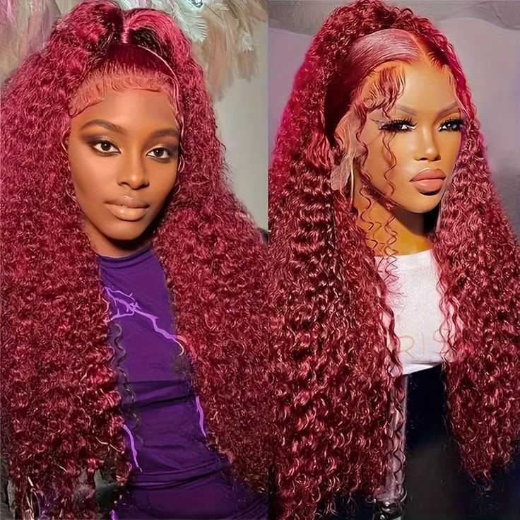 Pre Plucked 99J Burgundy Human Hair Wigs 13x4 Deep Wave Transparent Lace Front Wig With Baby Hair