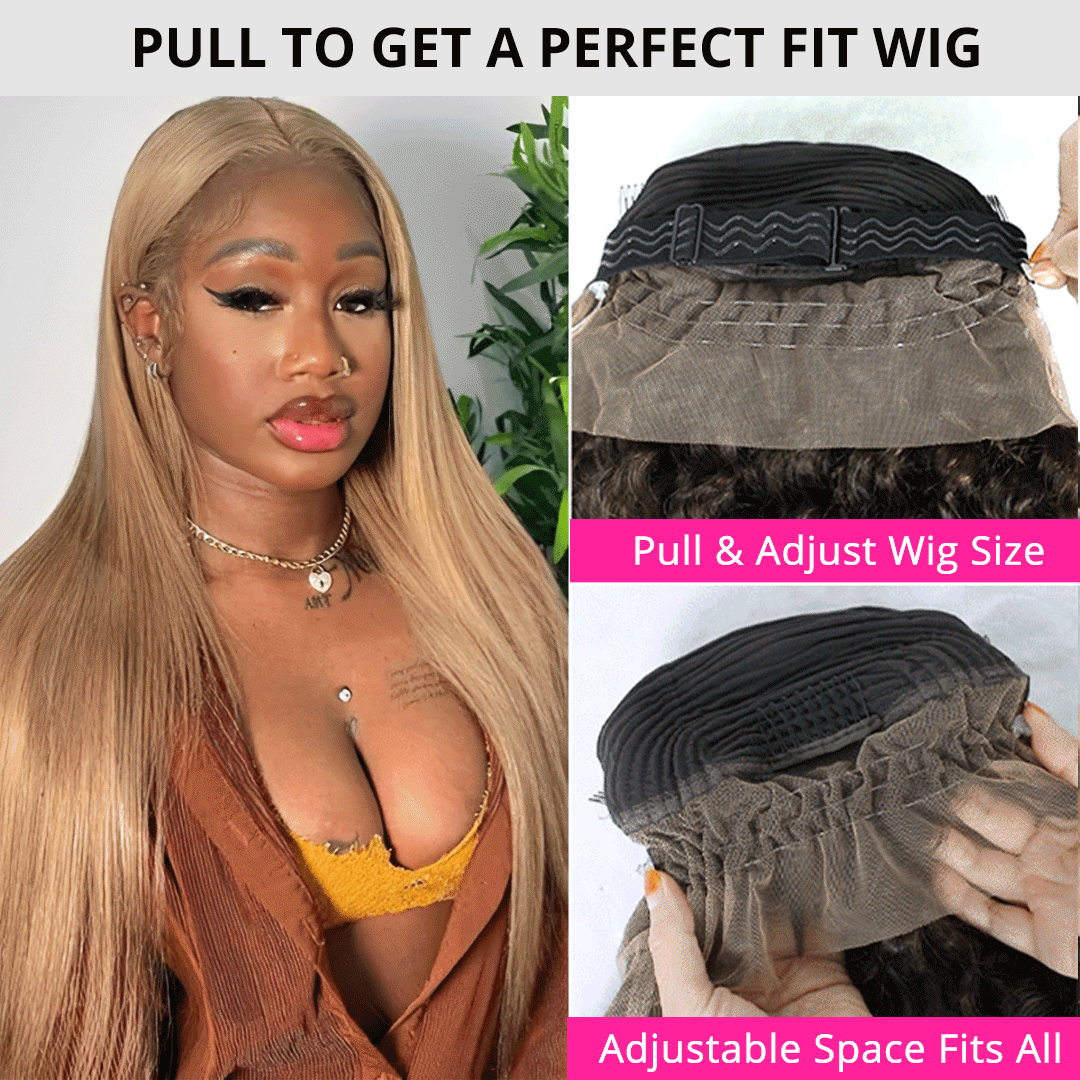 Zlike #27 Honey Blonde Color Invisible-Pull String 360 Lace Frontal Wigs Glueless HD Lace Wigs With Pre Plucked