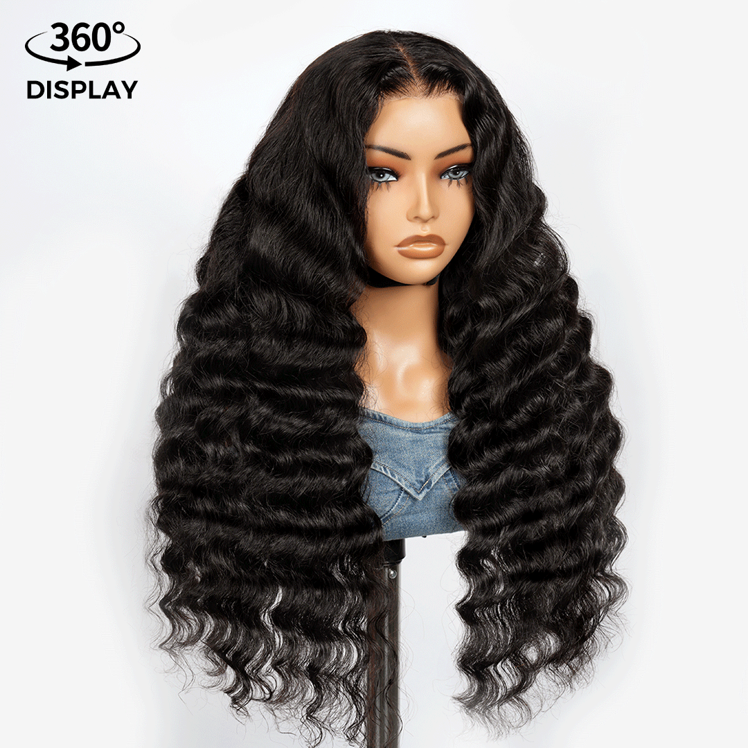 300% Density Luxury Custom Wigs Bouncy Wavy Lace Wig Super Double Drawn Virgin Human Hair Transparent Lace Front Wigs Pre Plucked Hairline