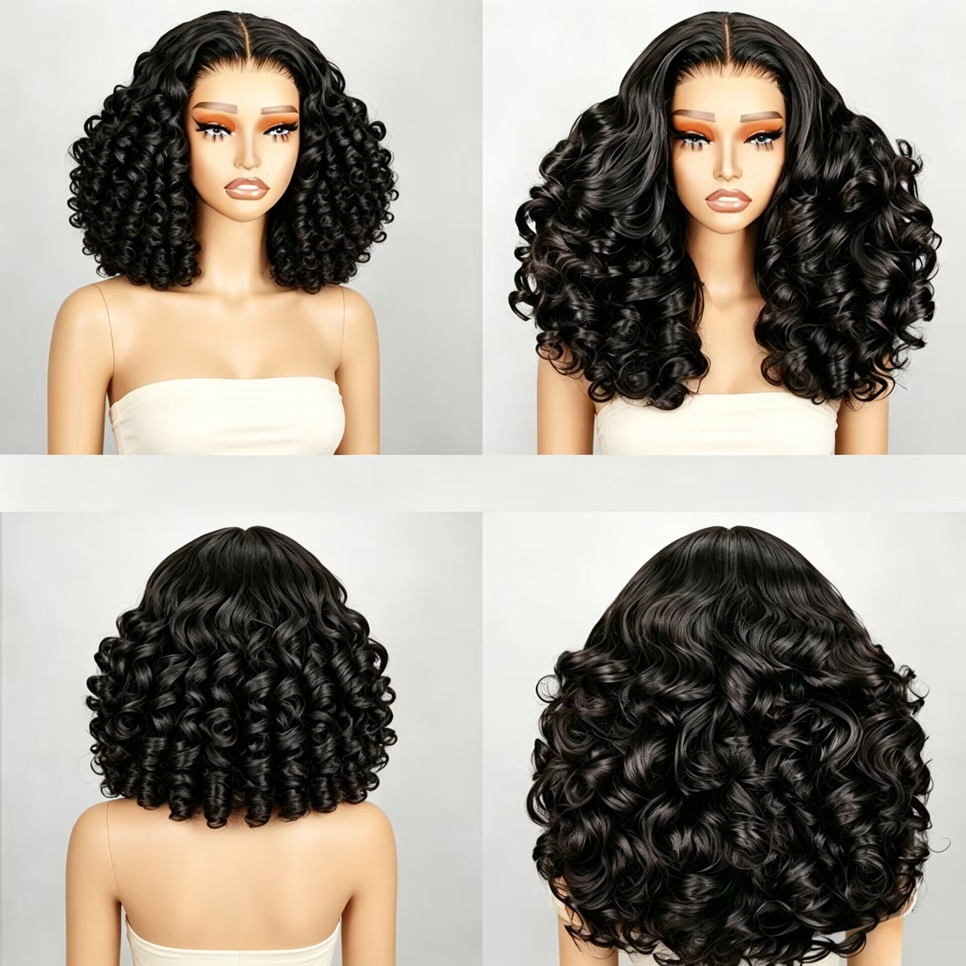 Zlike 7x5 Glueless Bouncy Curl Wig With Drawstring Cap Natural Black 100% Human Hair Lace Front Wig