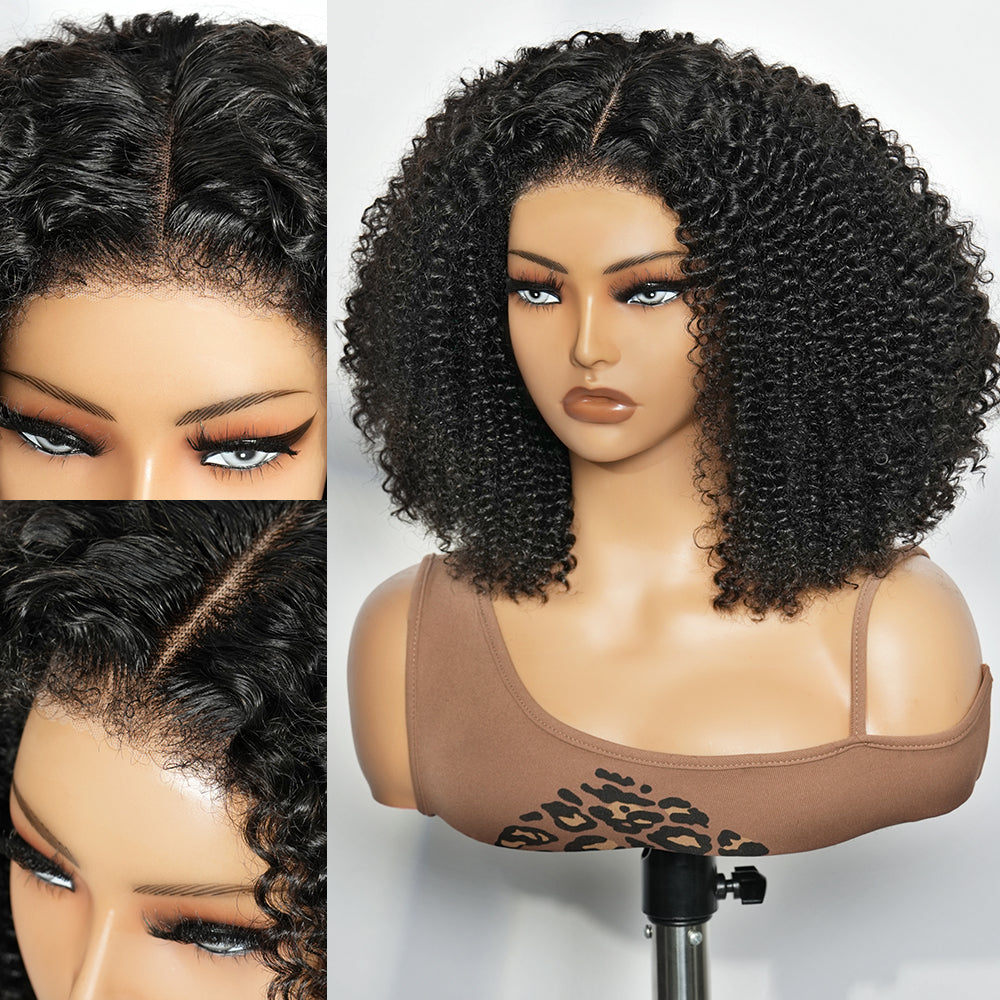 4C Curly Edges Invisi-Band 360 Kinky Curly Lace Front Wig Pre Bleached Human Hair Wigs With Curly Baby Hair