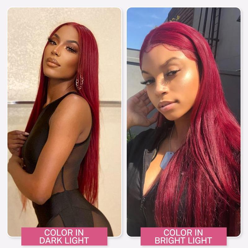 99J Straight Lace Closure Human Hair Wigs Red Colored Transparent 4x4/13x4 Lace Front Wig With Baby Hair-Zlike