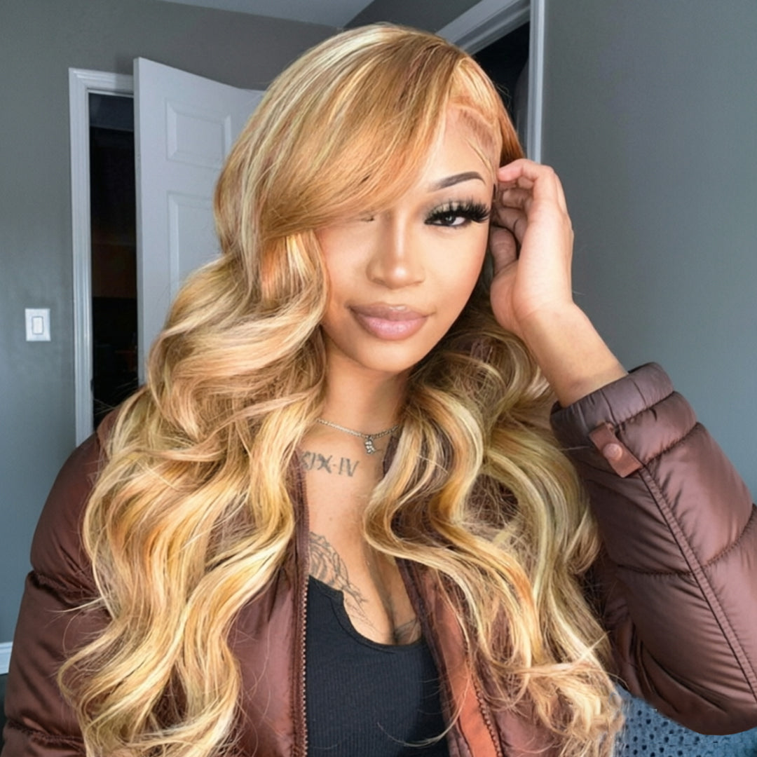 Zlike P27/613 Brown to Blonde Ombre Wigs Body Wave 13x4 Lace Frontal with Drawstring