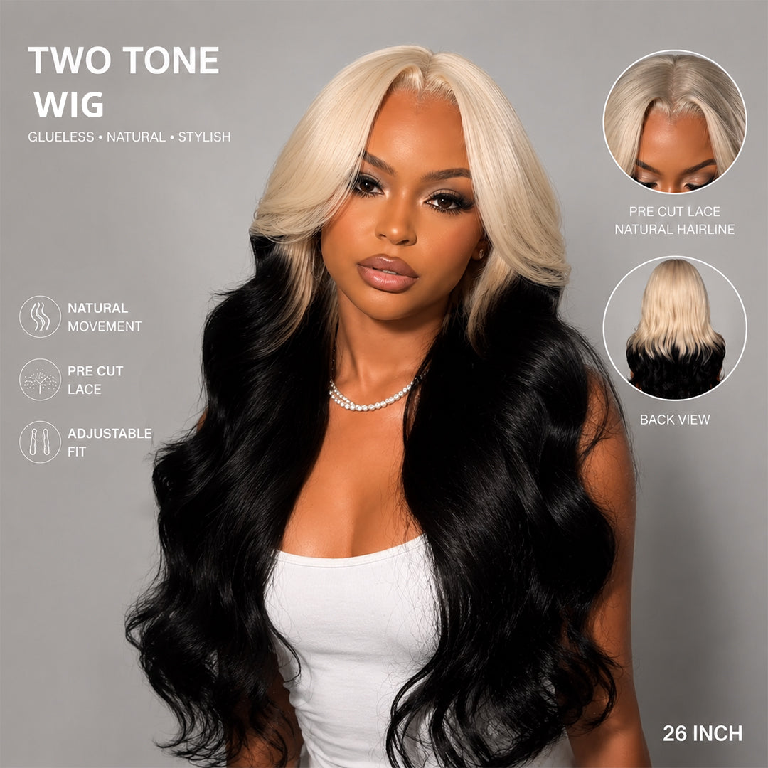 Zlike Blonde With Black Transparent Lace Wigs Invisible Knots Drawstring Virgin Human Hair Straight & Body Wave