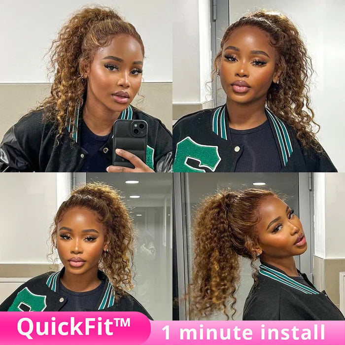 Invisi-Band 360 Lace Frontal Wigs Water Wave  Highlight Honey Blonde Glueless Human Hair Wigs
