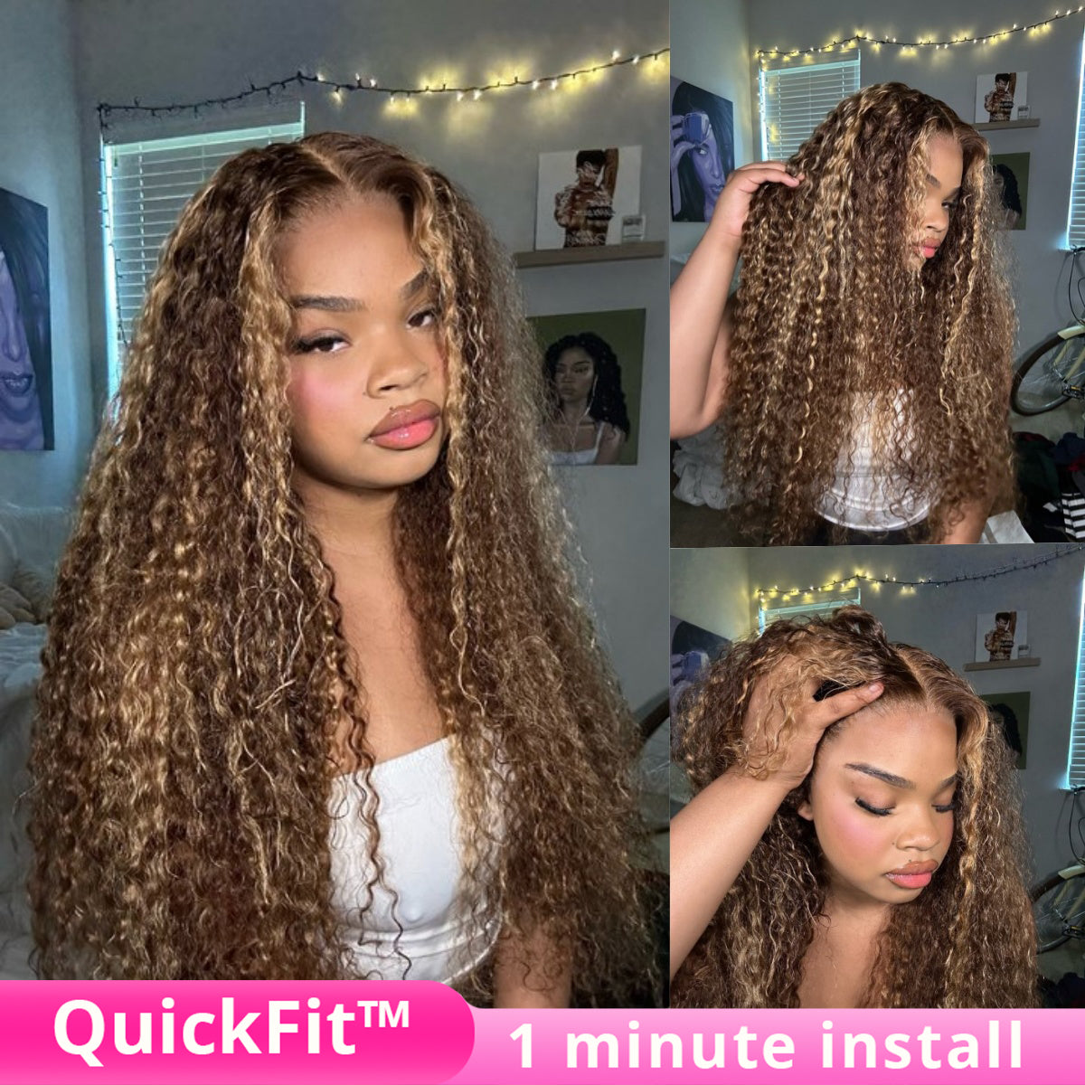 Flash Sale | Glueless 360 Invisi-Band Water Wave Lace Frontal Wigs Highlight Honey Blonde Human Hair Wigs