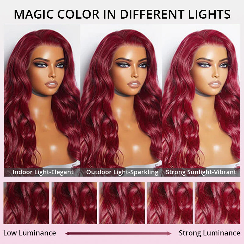 Glueless Pre Cut Invisi-Band 360 Lace Frontal Wig 99J Burgundy Body Wave Human Hair Wigs