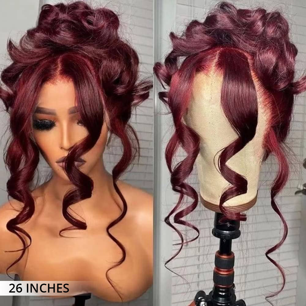 Glueless Pre Cut Invisi-Band 360 Lace Frontal Wig 99J Burgundy Body Wave Human Hair Wigs