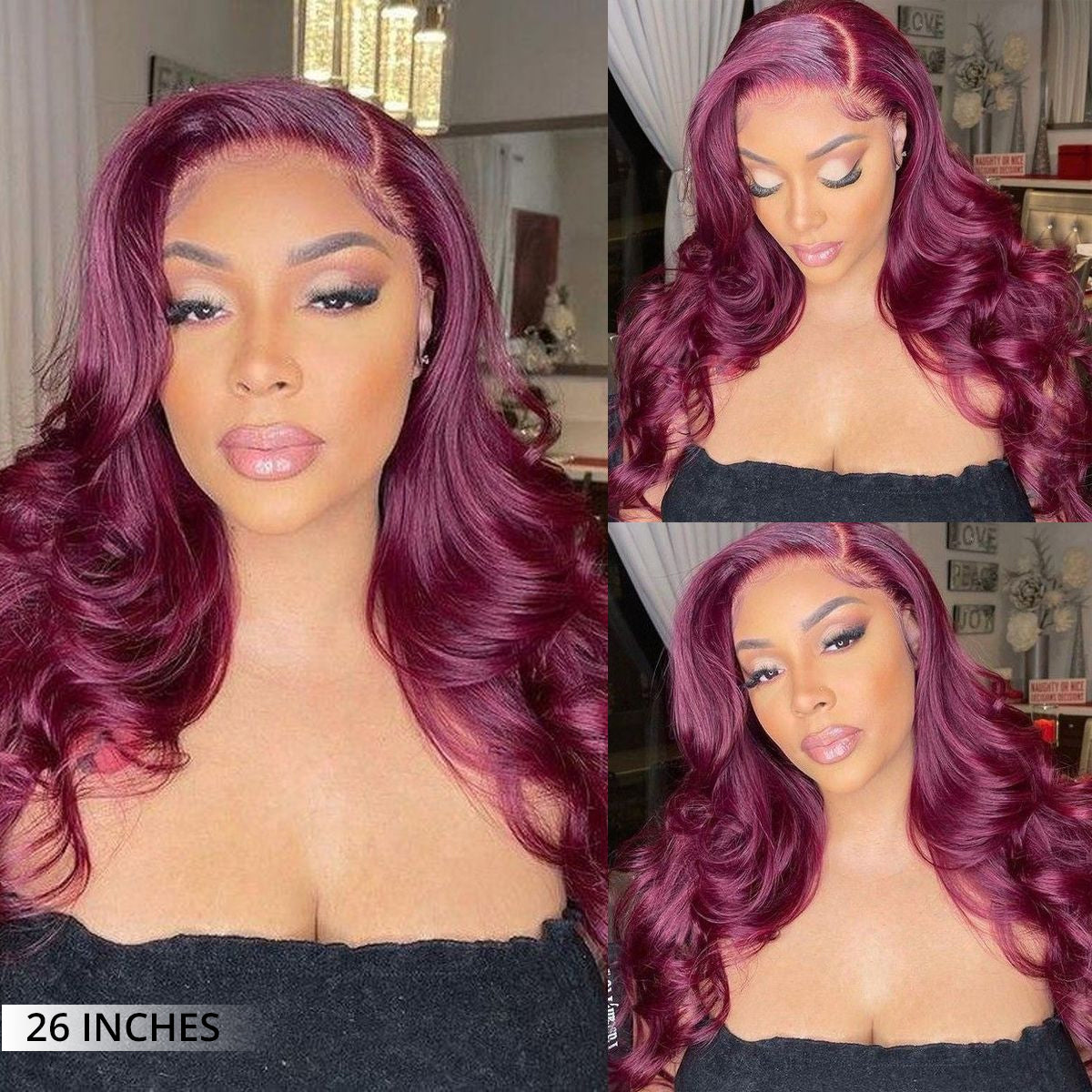 Clearance Sale | 99J Burgundy Red Colored Body Wave 100% Human Hair Transparent Lace Front Wigs