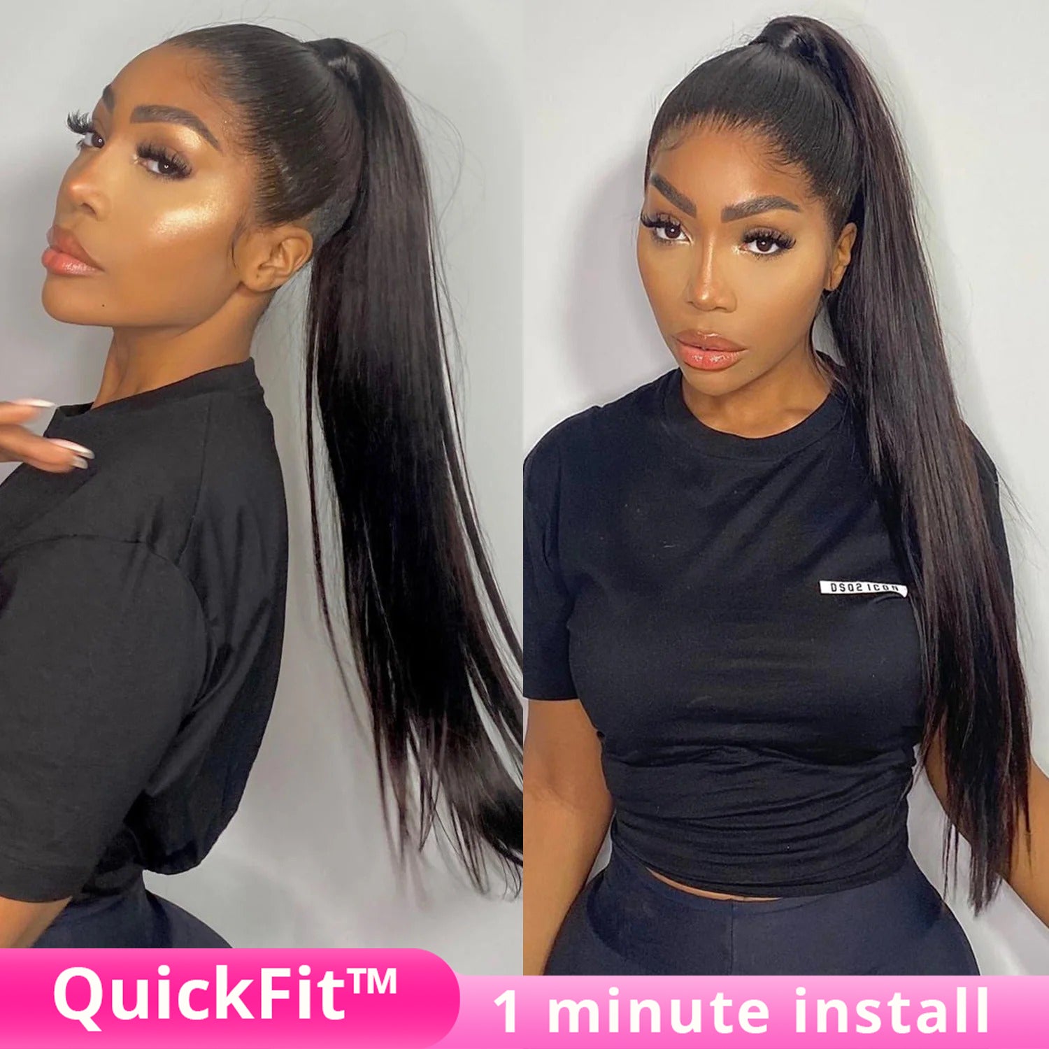 Glueless Pre Cut Straight 360 Lace Frontal Wig Invisi-Band Human Hair Wigs Natural Hairline
