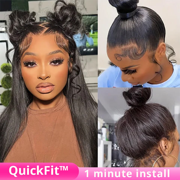 Invisi-Band Silky Straight 360 Lace Frontal Wigs Bleached Knots Pre Cut Human Hair Wigs