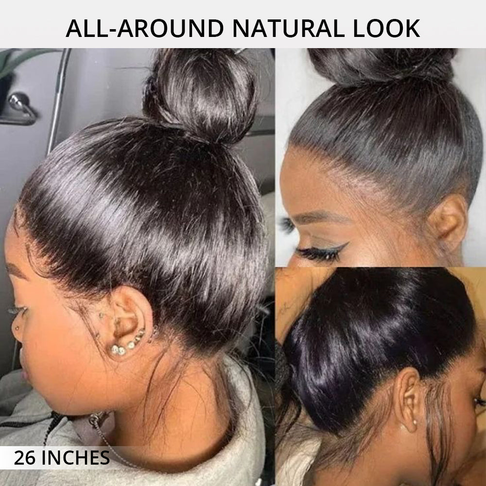 Glueless Pre Cut Straight 360 Lace Frontal Wig Invisi-Band Human Hair Wigs Natural Hairline