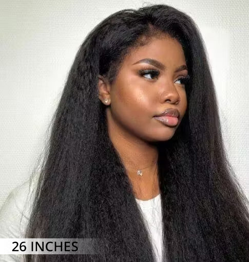 Invisi-Band Kinky Straight Transparent Lace Human Hair Wigs Pre Plucked 360 Lace Frontal Wigs