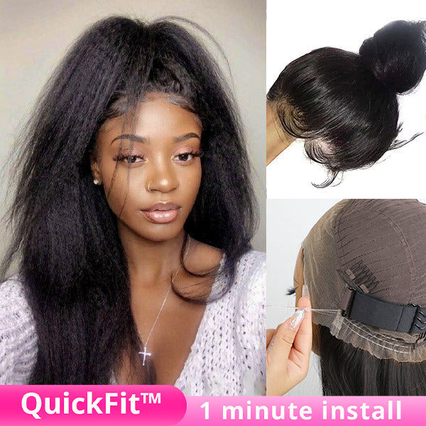 Invisi-Band Kinky Straight Transparent Lace Human Hair Wigs Pre Plucked 360 Lace Frontal Wigs
