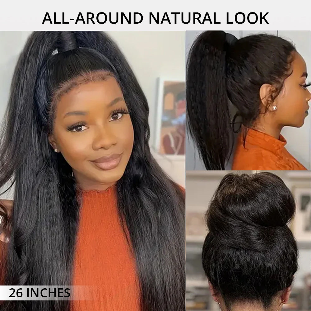 Invisi-Band Kinky Straight Transparent Lace Human Hair Wigs Pre Plucked 360 Lace Frontal Wigs