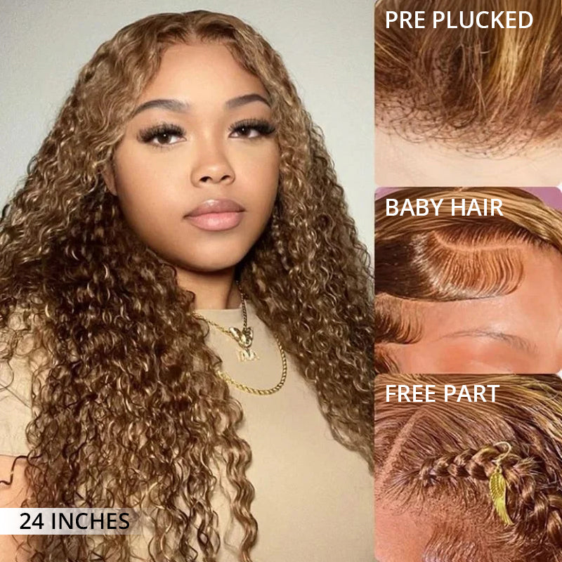 [ ZLIKE Amazon Clearance ] Highlight P4/27 Water Wave Human Hair Wigs Pre Plucked Lace Front Wig With Baby Hair For Women