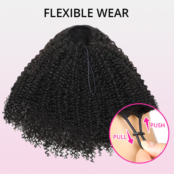 3 In 1 Half Wigs Kinky Curly Flexible Fit Half Wigs With Drawstring Beginner Friendly