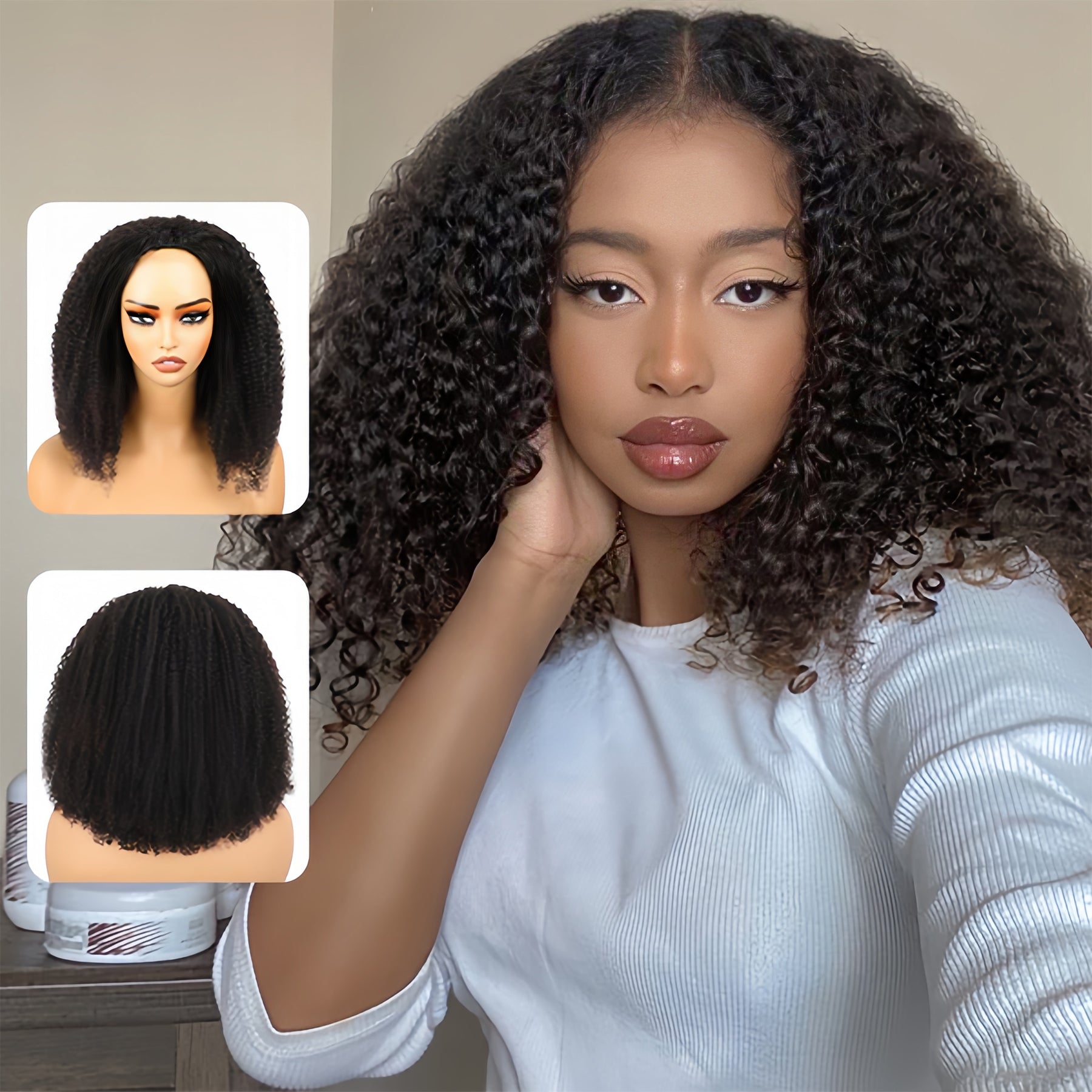 3 In 1 Half Wigs Kinky Curly Flexible Fit Half Wigs With Drawstring Beginner Friendly