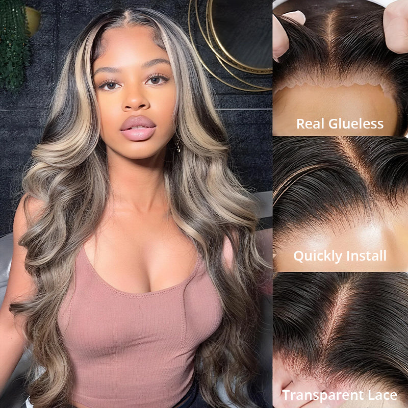 Clearance Sale | 1B/27 Balayage Highlight Colored Body Wave Transparent Lace Front Wigs 100% Human Hair Wigs