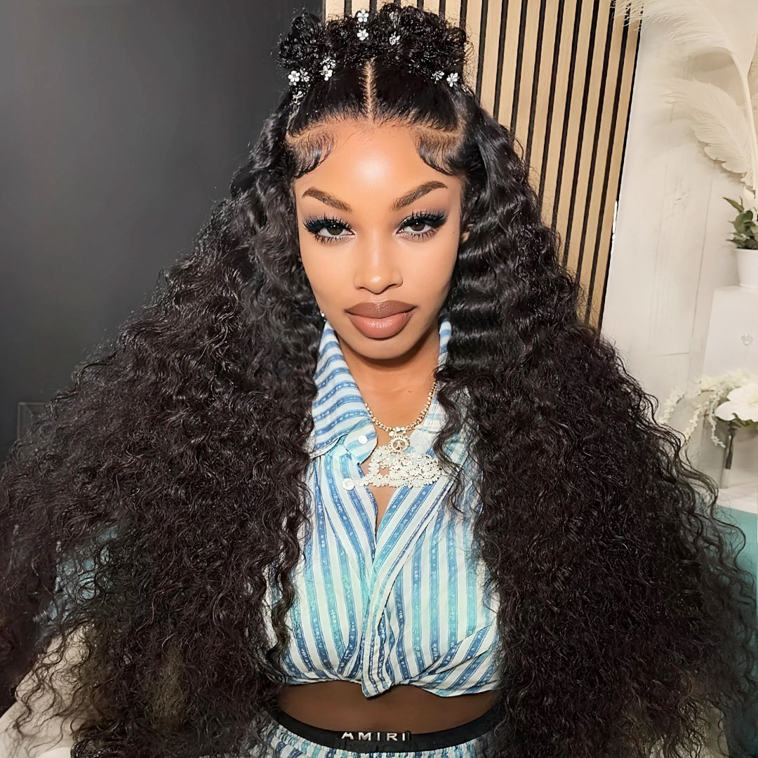 Zlike 300% Density Jerry Curly Wigs 100% Human Hair Transparent Lace Front Wigs Natural Black Color